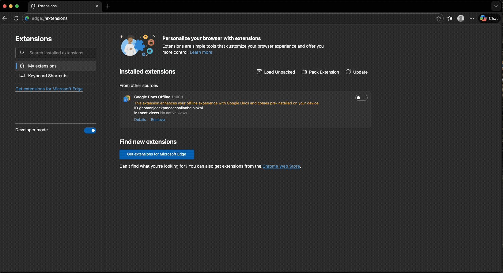 Load Unpacked Extension in Edge